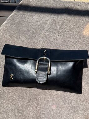 Roberta di Camerino Black Leather Belted Clutch Bag Vintage